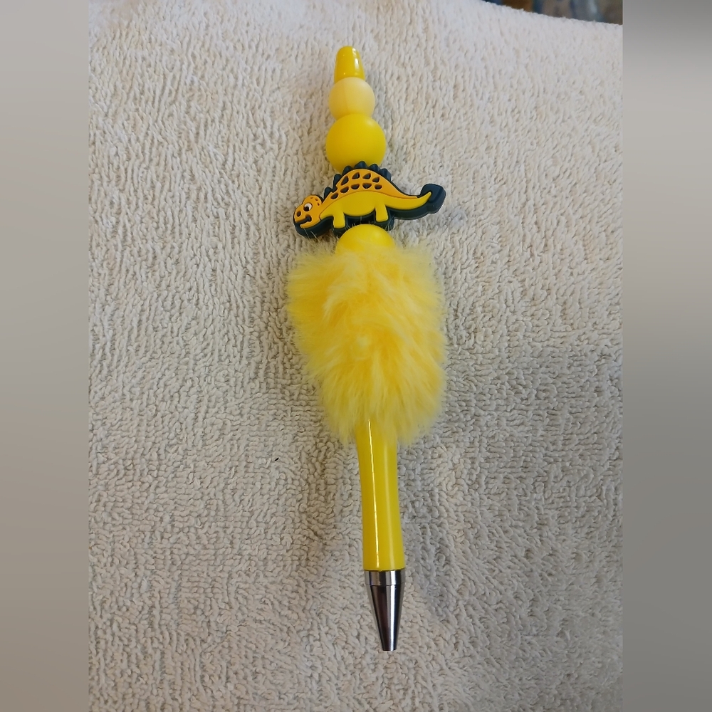 Yellow Fluffy Dinosaur Ballpoint Pen